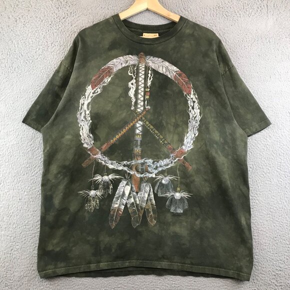 Men's Vintage The Mountain Green Short Sleeve Peace Sign Dream Catcher XXL - Picture 1 of 10